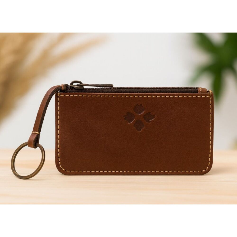 Patricia Nash Leather ID Wallet Keychain Brown Boho Luxe Chic Rare